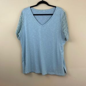 Ladies T-shirt split him lace sleeve blouse XL